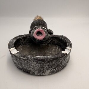 Ashtray Weird Unique Voodoo Brush Hair Creature Ceramic Stone Smoking Whimsical‎